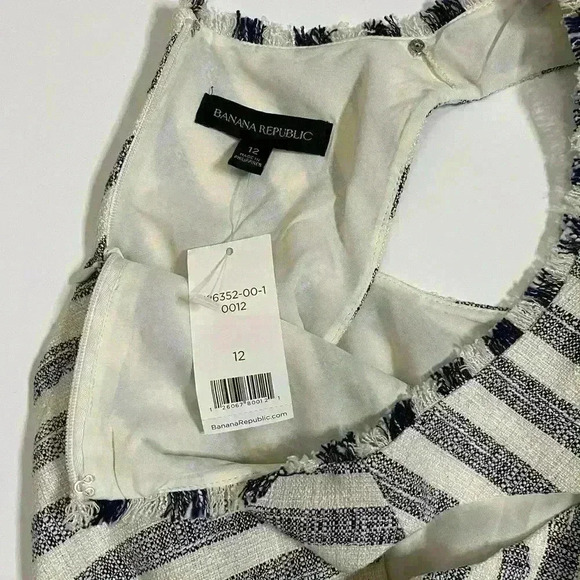 NWT Banana Republic Tweed Stripe Asymmetrical Hem Dress Tie Belt White Blue 12 - Picture 4 of 5